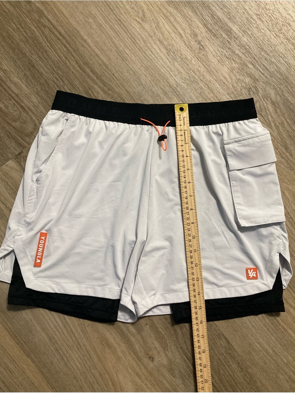 YoungLA White Athletic Shorts with Black compression and Orange Accent - Picture 6 of 8